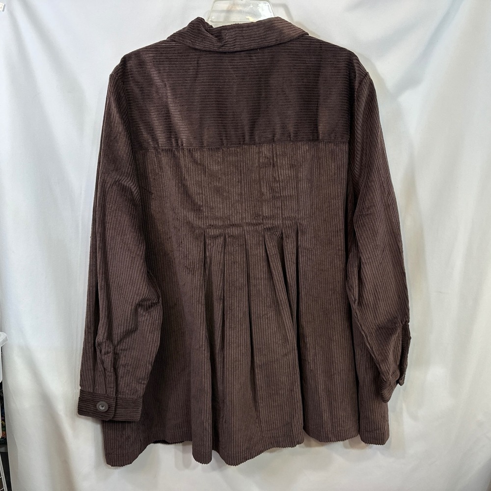 Woman Within Plus Size 22/24W Top 1X Brown Cotton Corduroy Shacket Earthy Boho F - Picture 2 of 8